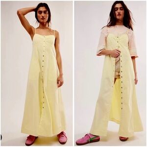 FREE PEOPLE Butter Yellow Trendy Versatile Just Jill A-Line Maxi Dress Sz XL NWT